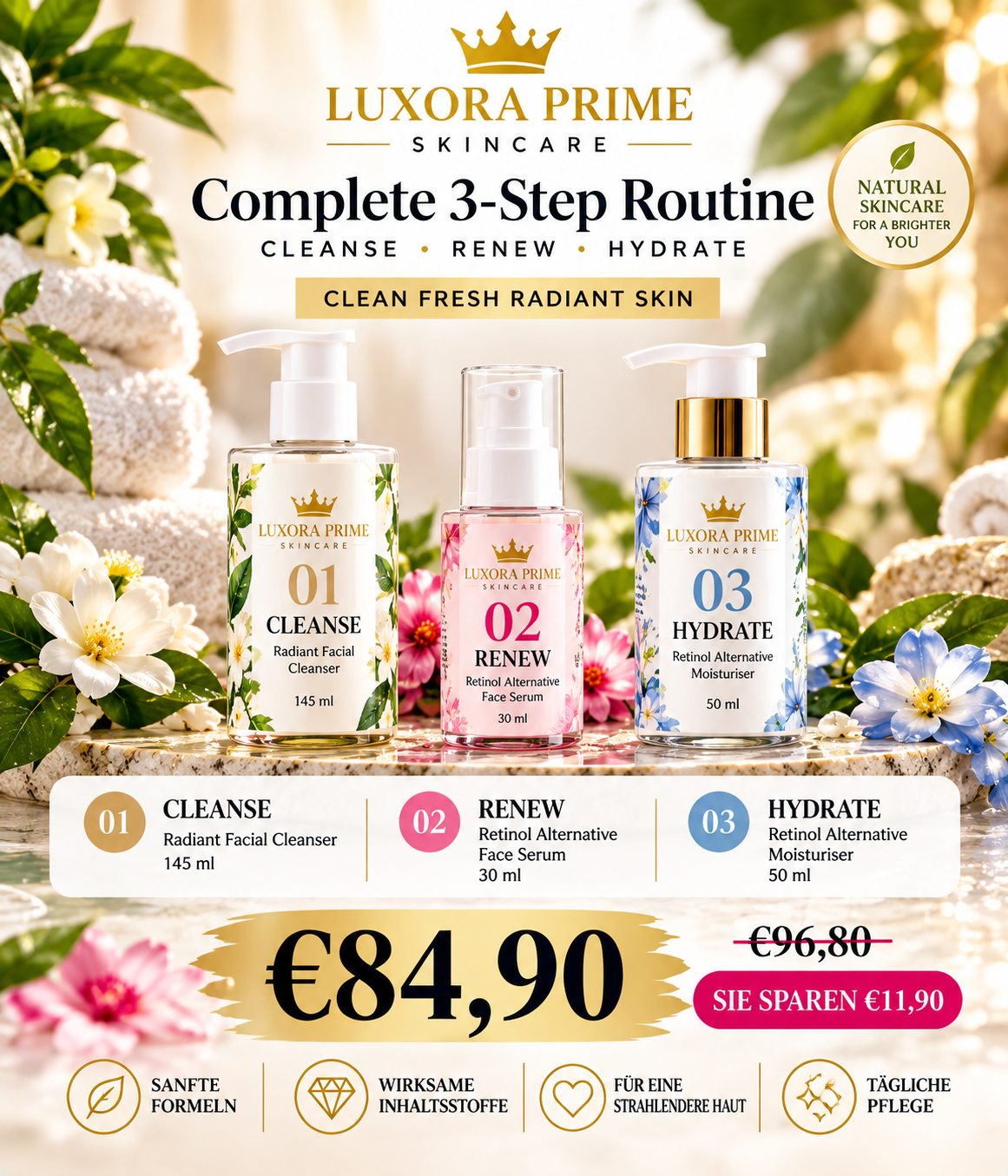 Luxora Prime Complete 3-Step Skincare Routine