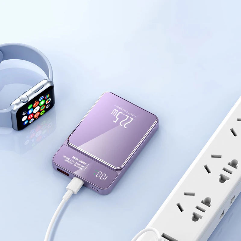 10000mAh high-capacity magnetic wireless charging power bank, portable fast charging, suitable for iPhone/Samsung/Xiaomi