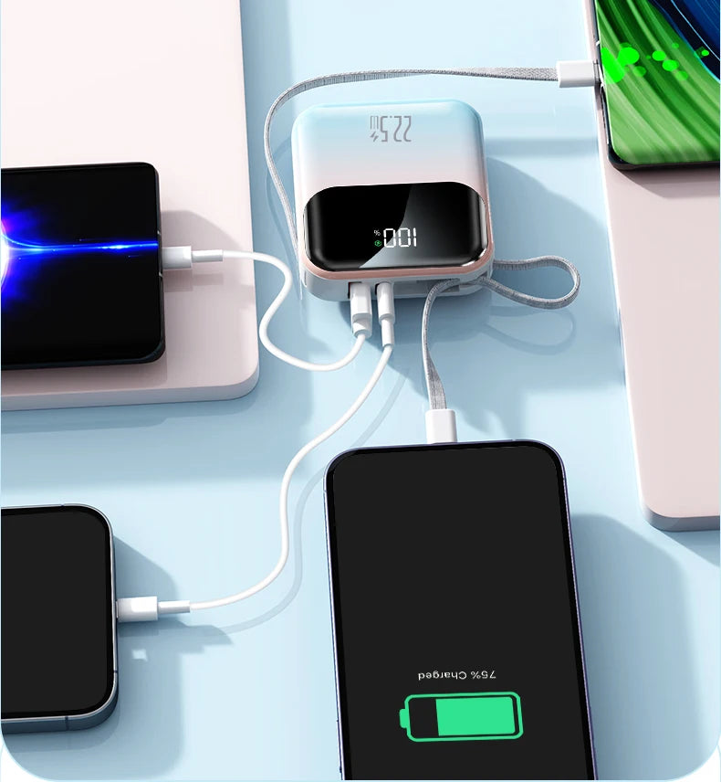 10000mAh compact portable power bank, 22.5W super fast charging, with built-in charging cable,suitable for iPhone/Samsung/Xiaomi