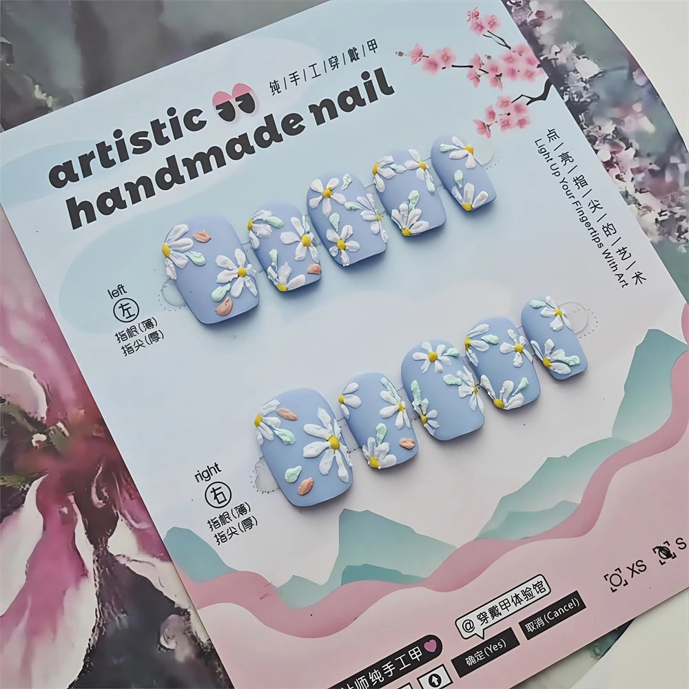 10pc Press on nails Short Circle length Flower Color Nail Simple Elegant Design Fake Nail Art Oil Painting style Detachable Nail