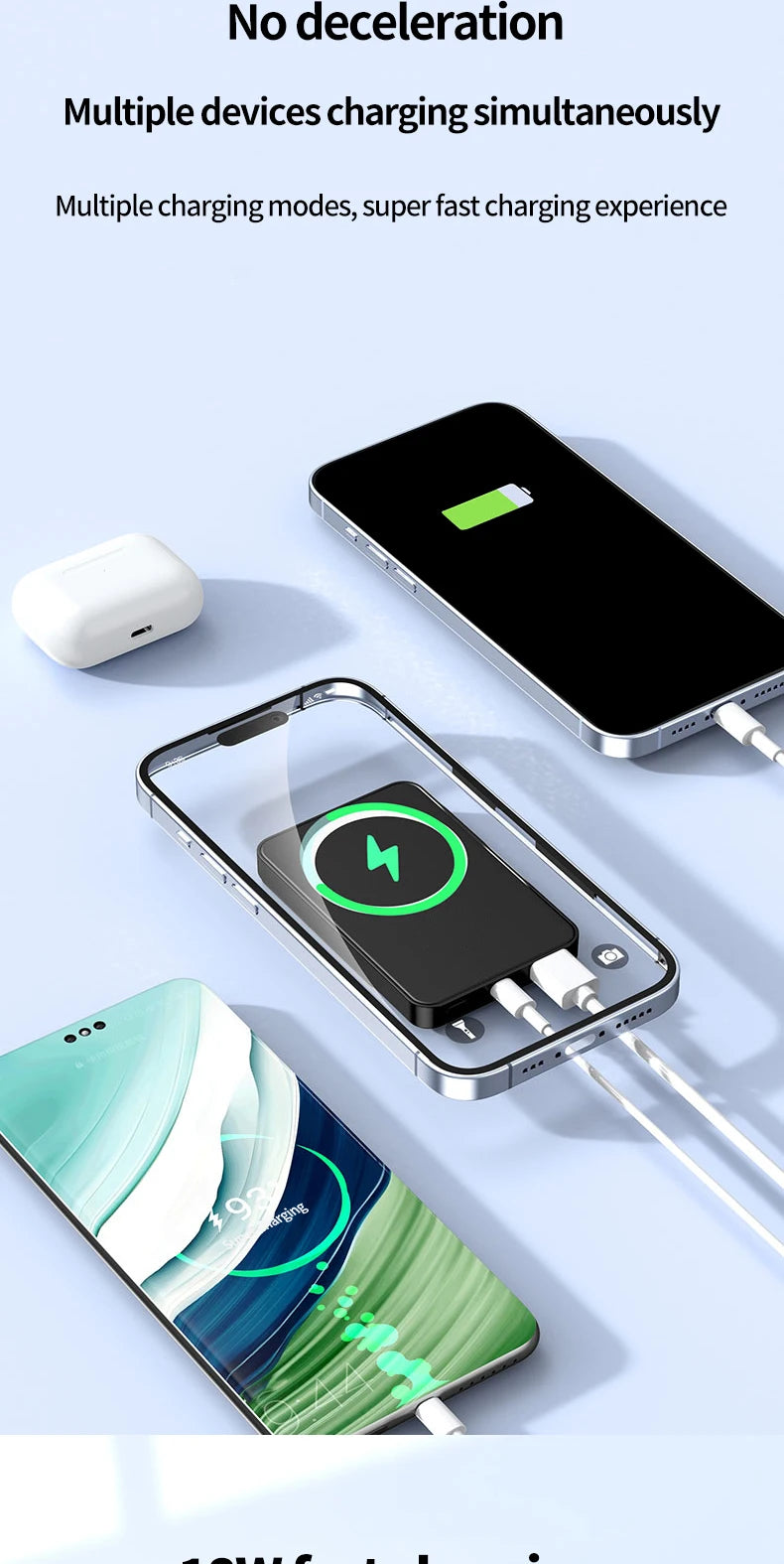 10000mAh high-capacity magnetic wireless charging power bank, portable fast charging, suitable for iPhone/Samsung/Xiaomi