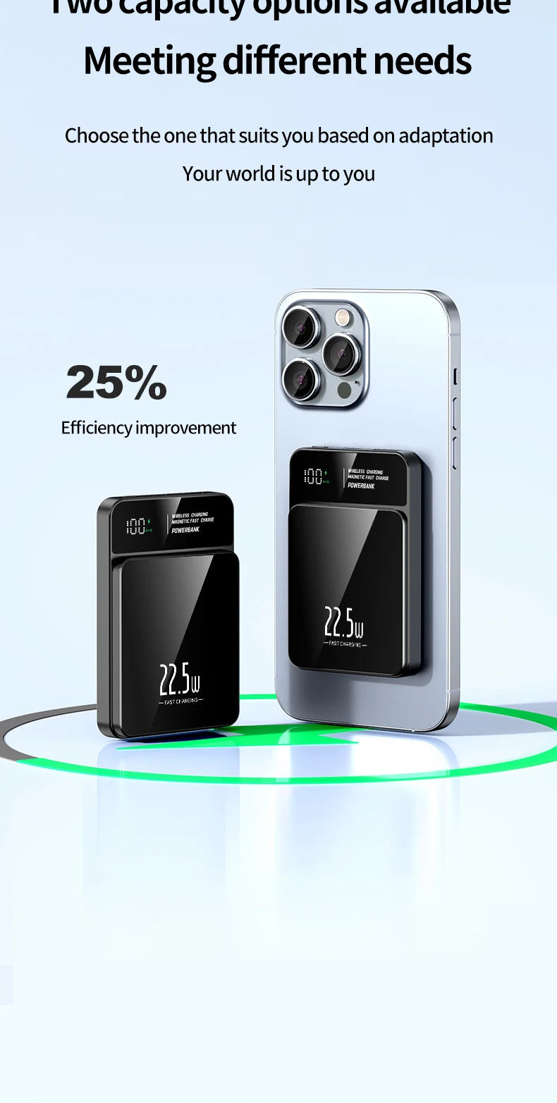 10000mAh high-capacity magnetic wireless charging power bank, portable fast charging, suitable for iPhone/Samsung/Xiaomi